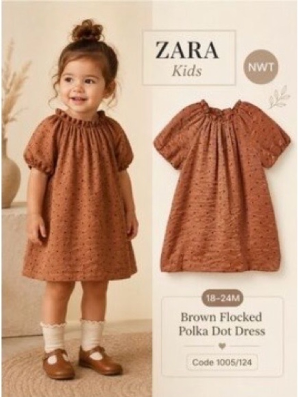 Zara Girls Rust Orange Polka Dot Short Sleeve dress